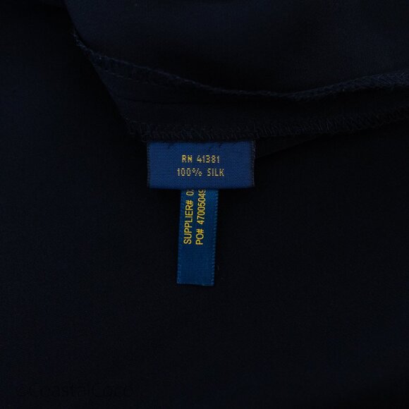 Polo Ralph Lauren M Split-Neck Top 100% Silk Black Relaxed Office Business - Picture 7 of 11